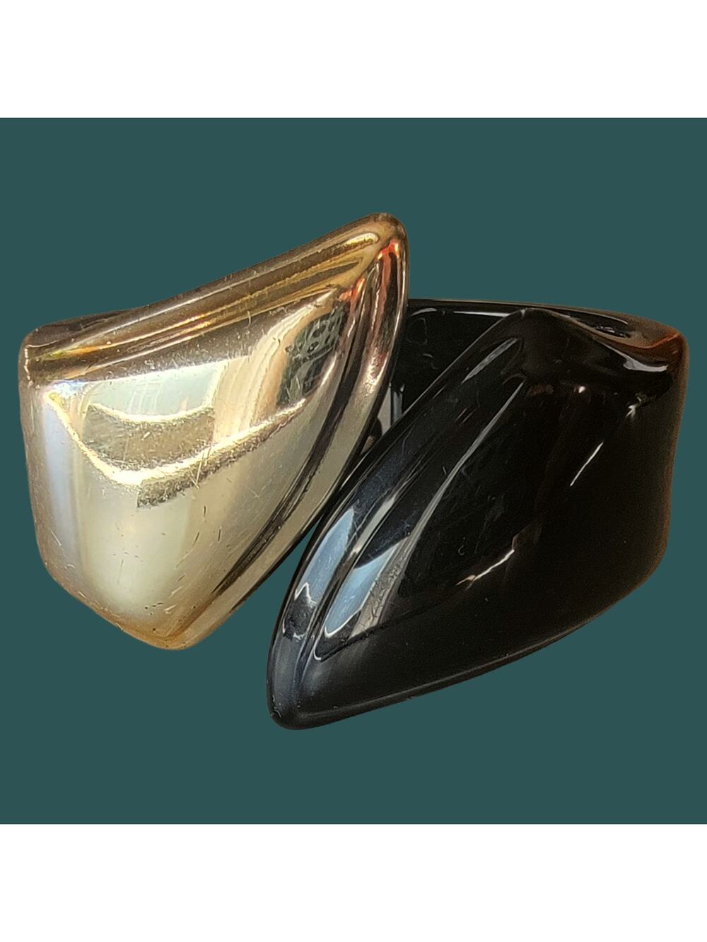 Vintage 1980s Asymmetrical Black and Gold Clamper Hinged Cuff Bracelet